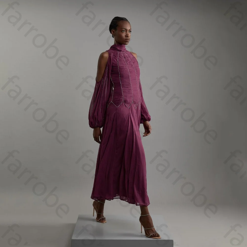 Изысканное платье для выпускного вечера по индивидуальному заказу, шифоновое плиссированное драпированное платье трапециевидной формы со стразами и высоким воротником, платья миди, вечернее платье для женщин