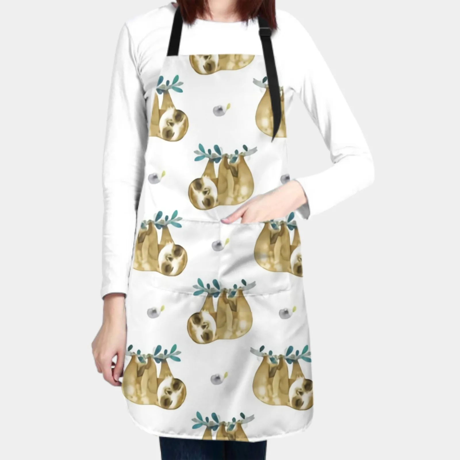 Blue Tree Waterproof Apron with 2 Pockets Kitchen Chef Apron Sloth Apron for Hair Brushing Cooking Baking Painting Gardening