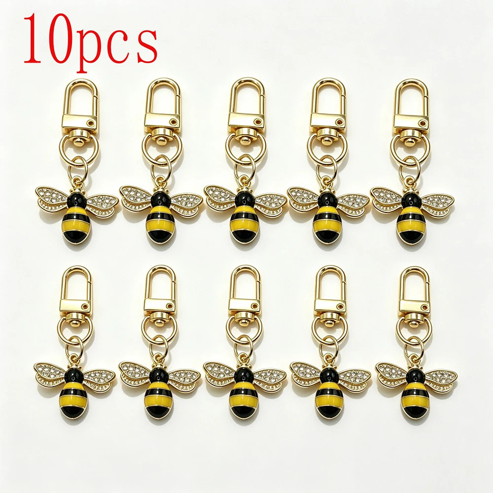 10 Stück Zinklegierung Strass Bienen-Schlüsselanhänger Emaille Honigbienen-Anhänger Kristallflügel Karabinerverschluss Taschenanhänger Autoschlüssel Geschenke – Detail 1
