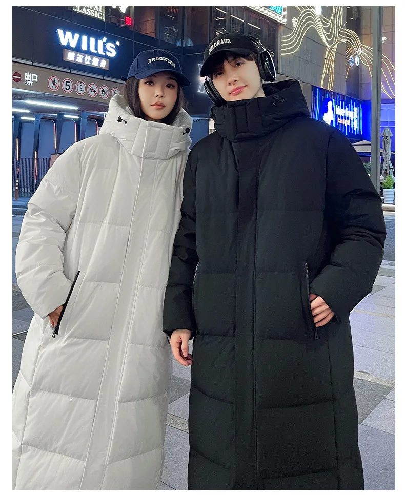Zipper Down Coats Men Hooded Jackets Down Coat Cardigan Covered Button Outerwear Winter 2025 High Street Pockets Spliced