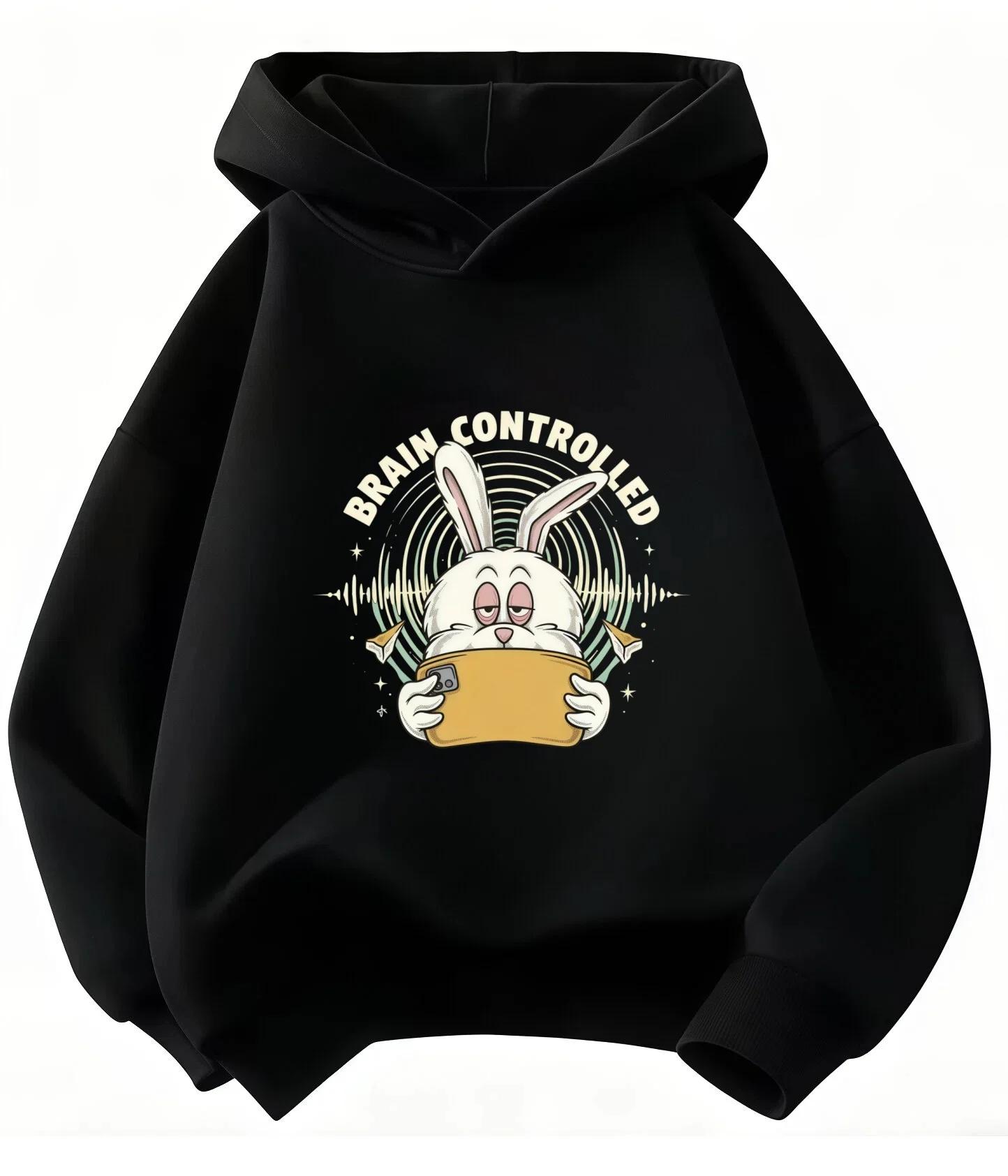 Kids Cartoon Rabbit Brain Controlled Letter Print Hoodie Boys Girls Long Sleeve Hooded Sweatshirt Children Casual Autumn Tops