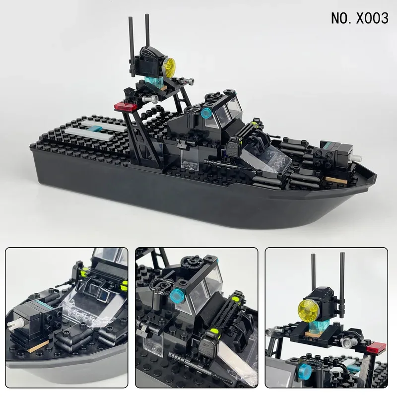 

City Series Sea Speedboat SWAT Police Patrol Boat Building Blocks Model Bricks DIY Toys For Kids Gifts