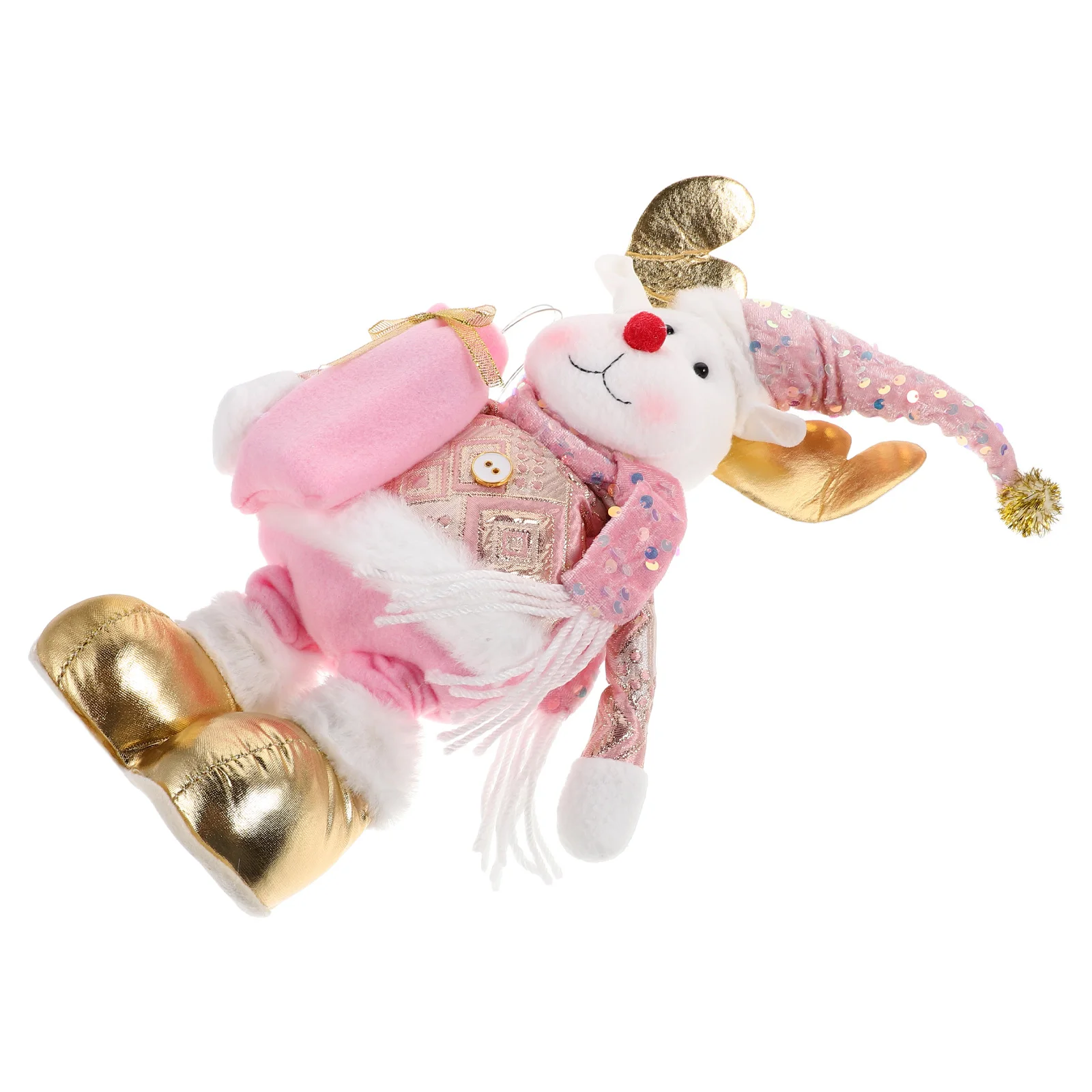 

Adjustable Holiday Standing Figure Pink Soft Fabric Light Music Christmas Decorations Festive Desktop Ornament Winter Home Decor