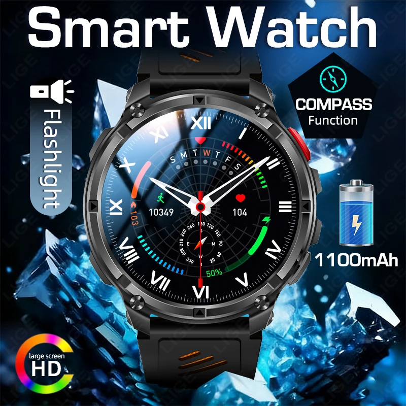 

New Ultra 1100mAh Large Battery Smart Watch Men Waterproof GPS Compass LED Flashlight Bluetooth Call Sports Fitness Smartwatch