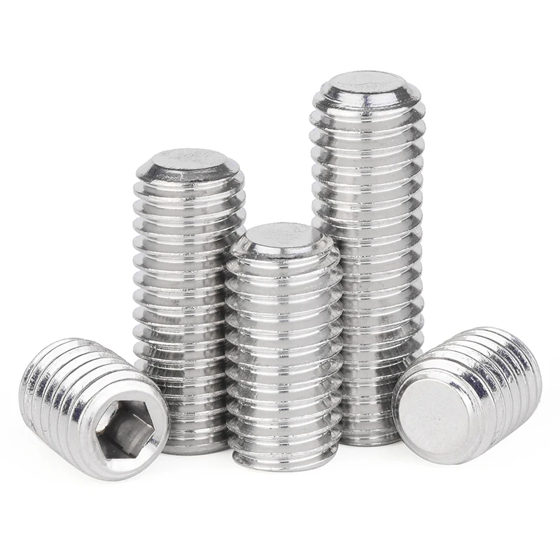 50/ 20/ 10pcs M1.6 M2 M2.5 M3 M4 M5 M6 M8 DIN913 304 Stainless Steel Allen Hex Hexagon Socket Flat Point Set Screw Headless Bolt