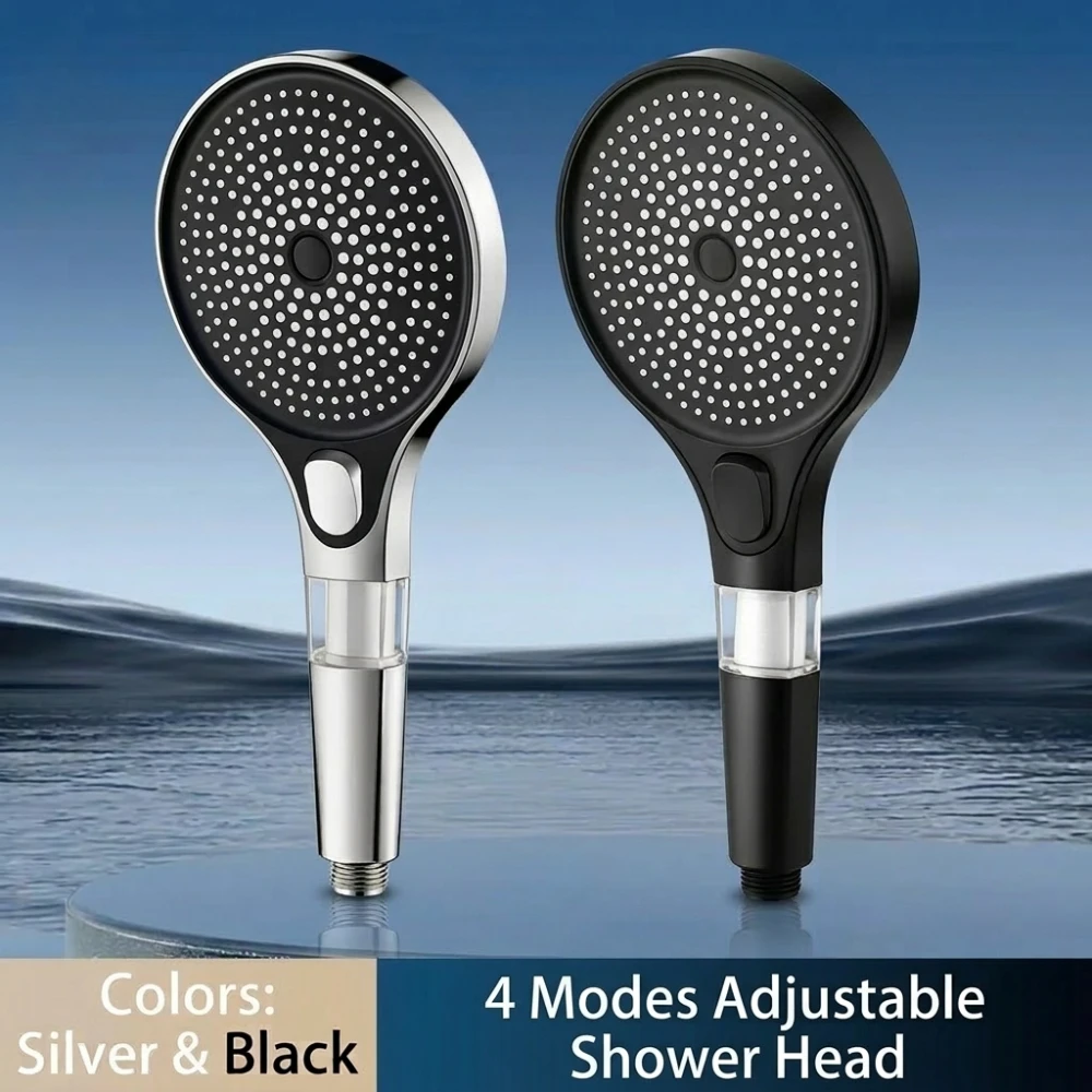 13CM Large Panel Boost Shower Head with Filter 4 Jet Modes Adjustable High Pressure Shower Head Spray for Bathroom Accessories
