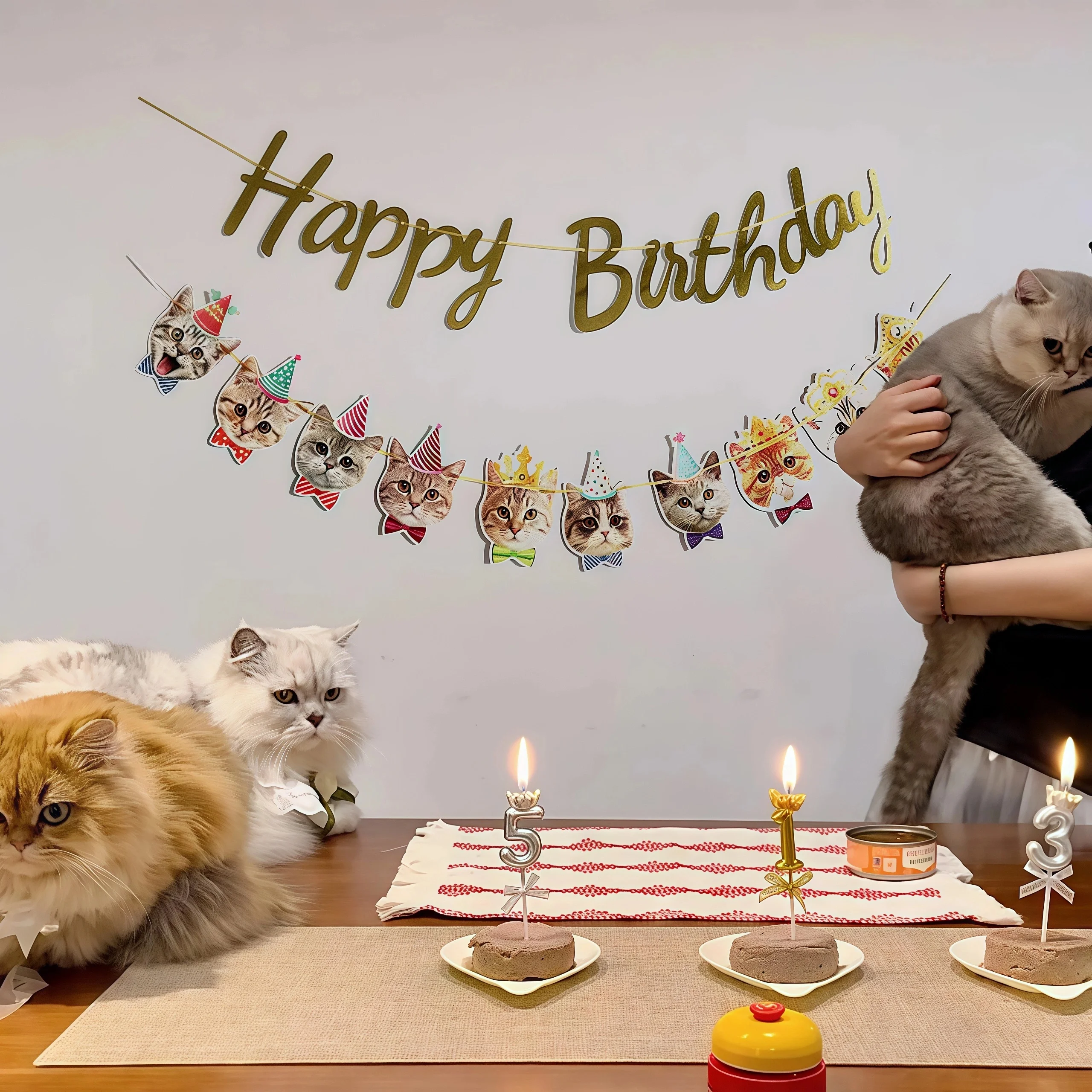 Geburtstagsparty-Dekoration mit Katzenmotiv, Banner „Happy Birthday“ für Kätzchen, Kuchendeckel, Zubehör für Geburtstagsdekorationen für Jungen und Mädchen – Detail 8