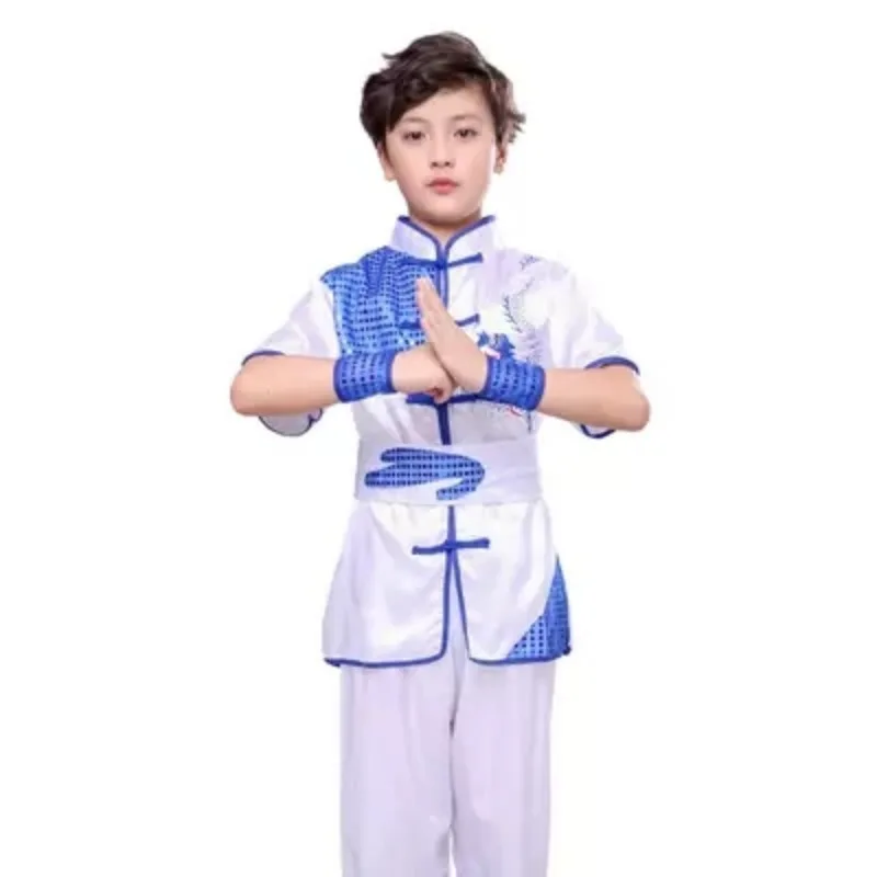 Pakaian tradisional Cina Wushu seragam Tai Chi anak-anak pakaian Kungfu kinerja panggung Tahun Baru atasan Hanfu + celana + kostum bet