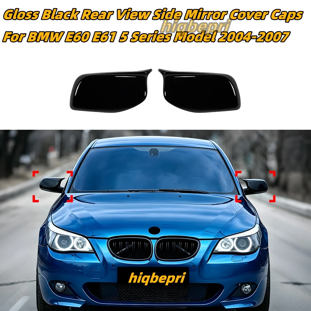 M-Style Car Rear View Side Mirror Cover for BMW E60 E61 For 5-Series 2004-2007 Glossy Black ABS Mirror Caps