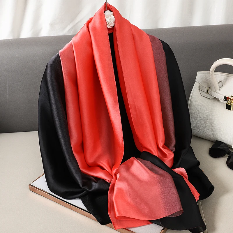 Luxus Farbverlauf Seiden schal Frauen Marke solide Femme Schals Wraps Bandana Kopf Foulard Mode Dame Hijab Hochzeit Poncho – Detail 21