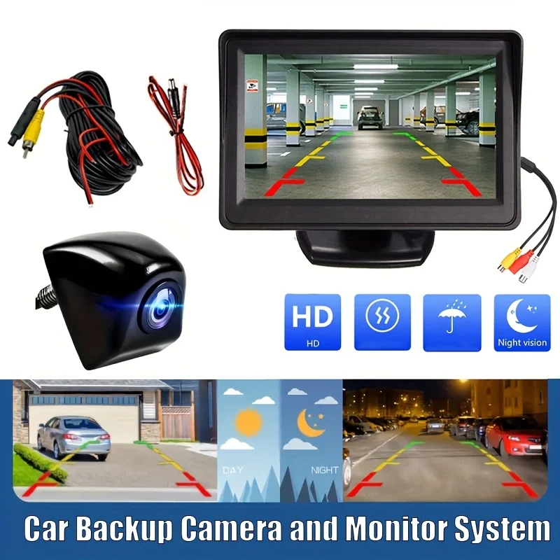 10.92cm Universal Rear View Backup Camera with Monitor,Reversing Parking Display Guideline, for Pickup, Minivan, Lorry