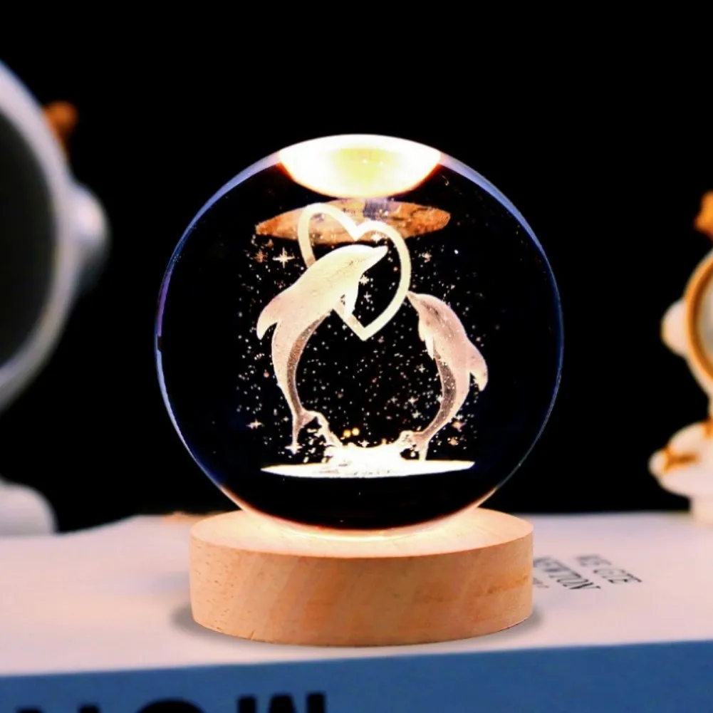 كرة كريستال لنظام الفلك الشمسي بشاشة 6 سم - كواكب ثلاثية الأبعاد مع ضوء دافئ، كرة كريستالية مفصلة على شكل قمر ورائد فضاء #6