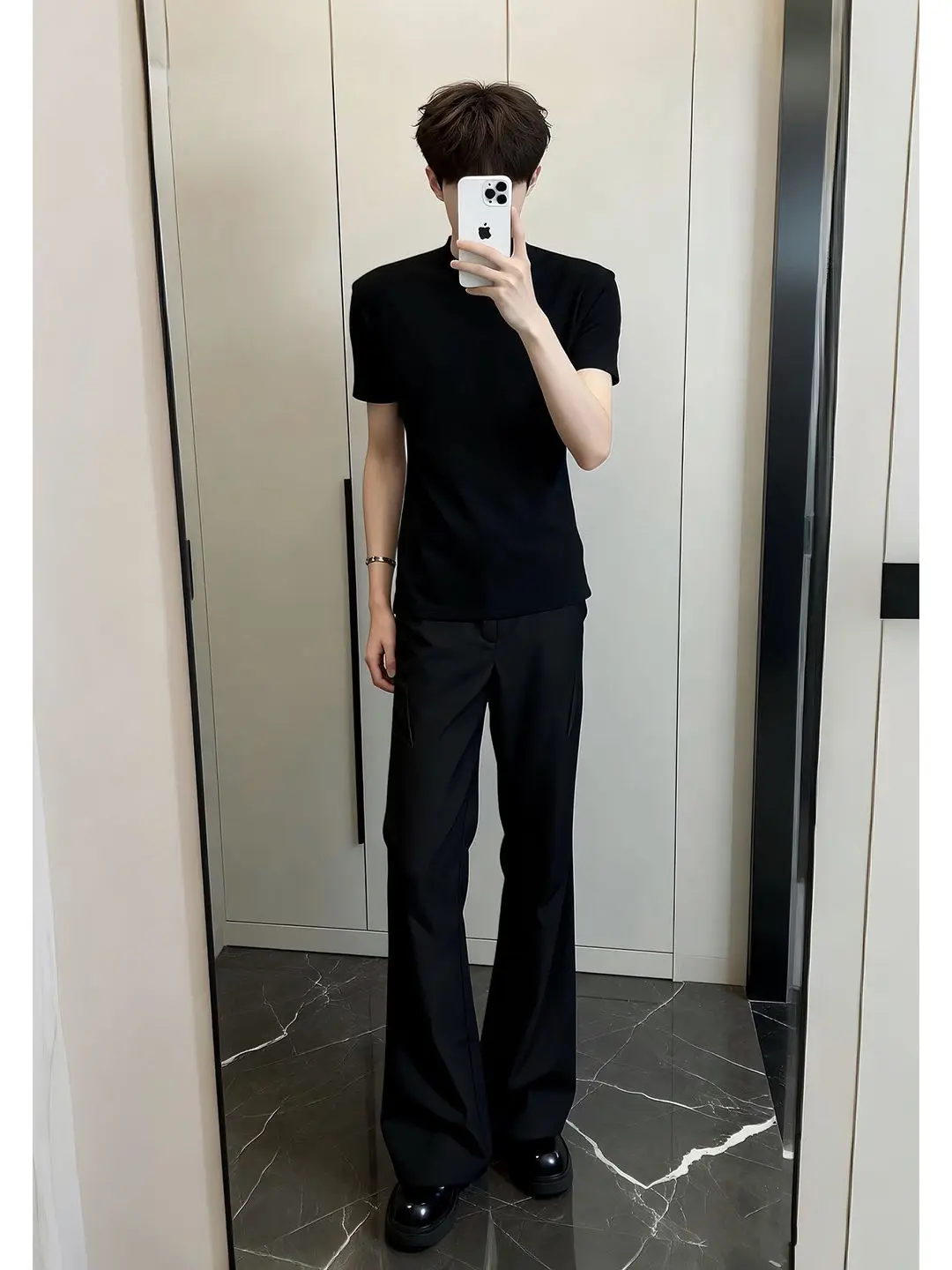 

Black American Cleanfit Anti-Wrinkle Slim Fit Ice Silk Cuffed Straight Leg Men's Dress Pants Casual Style mid Waist Loose Fit