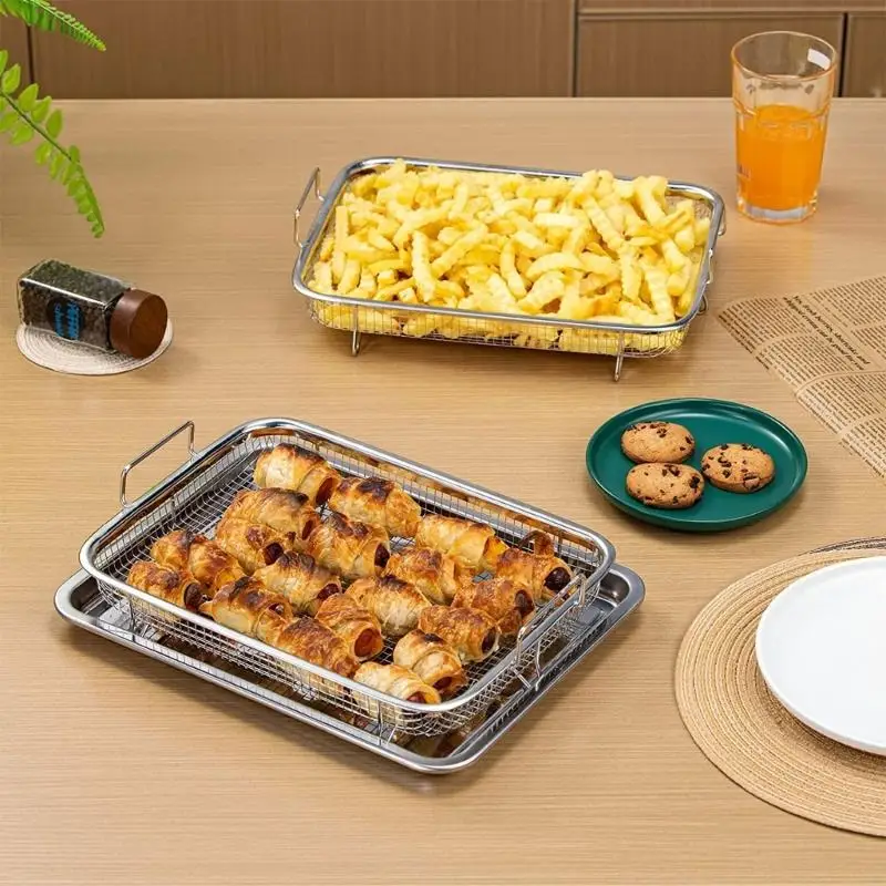 Giỏ chiên không khí cực lớn U0DE cho lò nướng Khay nướng bằng thép không gỉ Giỏ nướng lưới chống dính cho khoai tây chiên/thịt