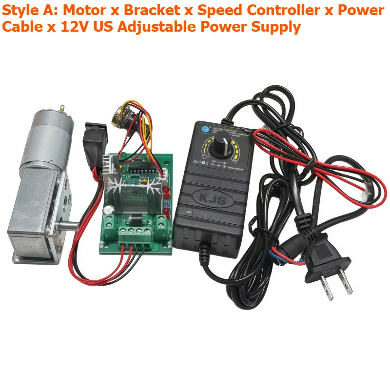 4632-395 DC speed reducer motor, 12V/24V low-noise motor with adjustable power supply, power cord, bracket, speed regulator