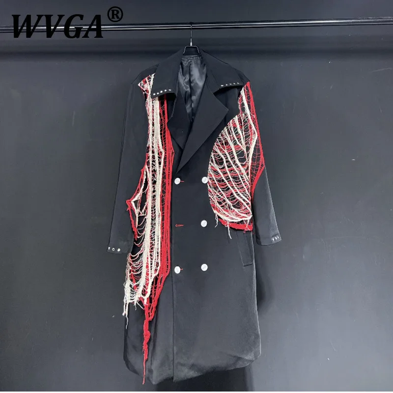 

WVGA Тренч средней длины Осень Зима Новый мужской Y2K High Street Чайная одежда Лоскутный дизайн Модный топ с длинными рукавами Ins W10818