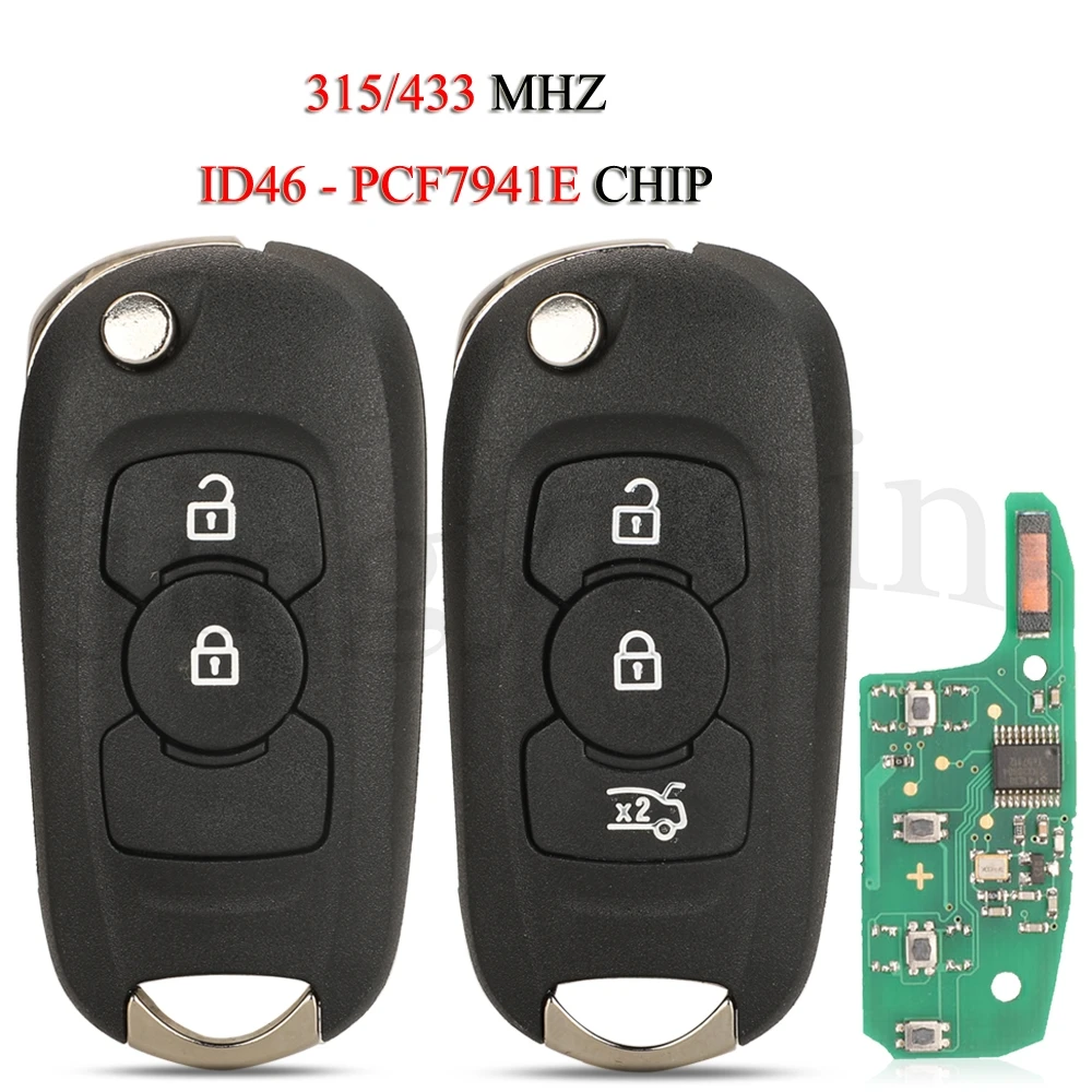 jingyuqin Remote Flip Smart Car Key For Opel Vauxhall Astra K Buick Verano Excelle GT 2/3Buttons 315/434MHZ ID46 PCF7941E Chip