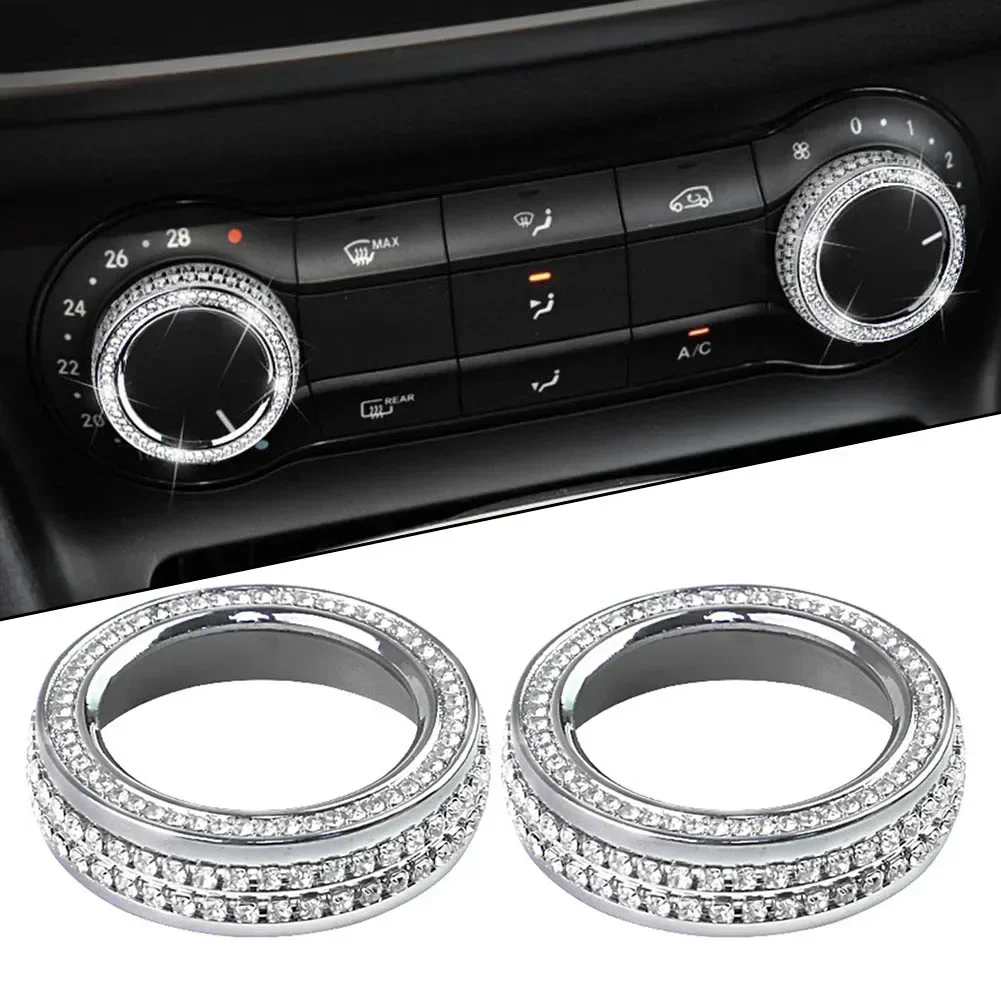 2PCS For Mercedes- For Benz A B Class GLA CLA Car AC Control Cover Diamond Air Condition Switch Button Trim Ring Interior Access