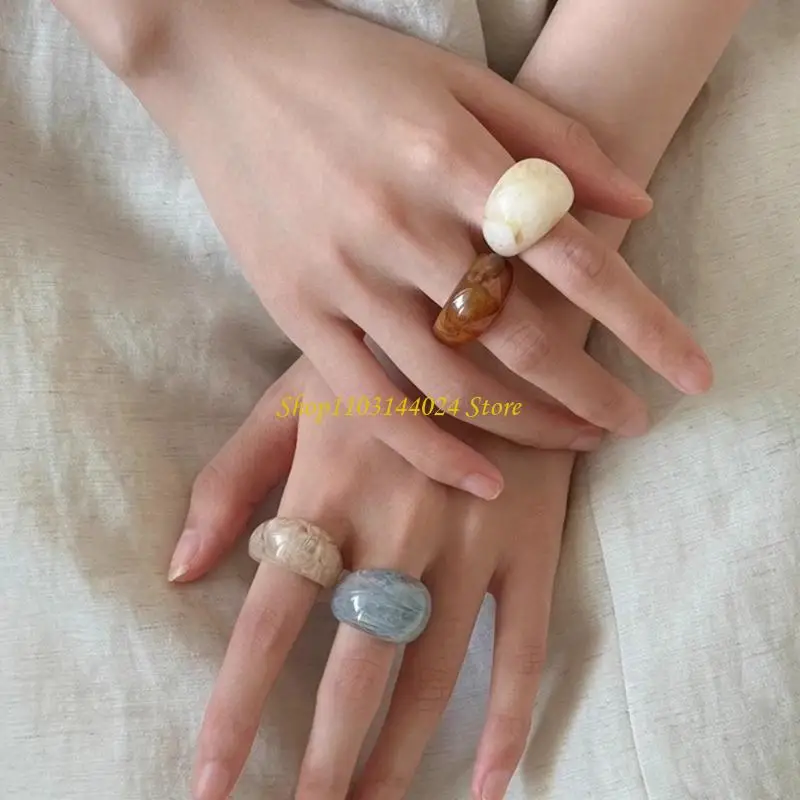 N5KE Resin Acrylic Thick Rings Modern Stackable Finger Rings Jewelry For Everyday