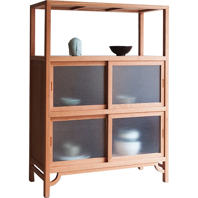 Breiter Holzschrank mit schmaler Arbeit, neuer chinesischer Beistellschrank, schwarzes Walnussholz, Kirschholz, Massivholz, Aufbewahrungsschrank, einfacher Teeschrank, Esszimmerkabine