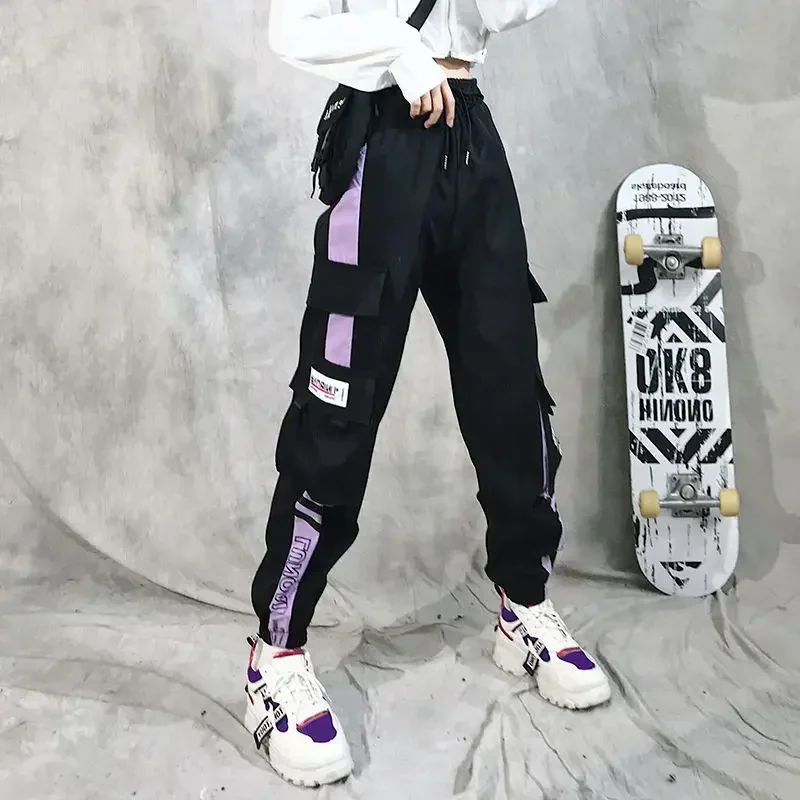 Fashion Women's Cargo Pants Elastic Waist and Multi-Pocket Design,Loose and Casual Hip Hop Joggers Sweatpants Plus Size S-5XL