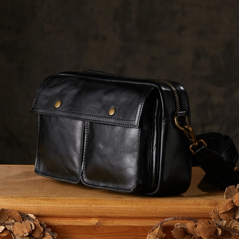 Saco de couro genuíno mensageiro para homens, bolsa de ombro casual, com corpo transversal, feito à mão, camada superior, alta qualidade