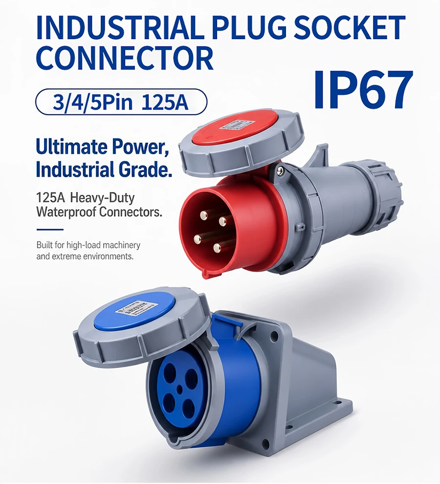 125A IP67 Waterproof Plug Socket – 3P/4P/5P 220V/380V/415V CEE Industrial Connector, Heavy Duty Shell, for Workshop Mining Plant T&I Online Store