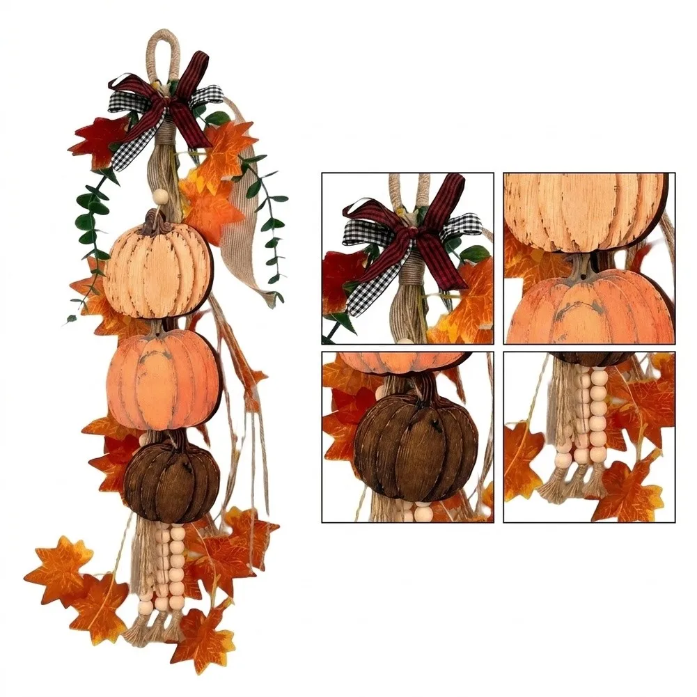 Rustic Wooden Pumpkin Door Hanging Ornament Lightweight Autumn Wall Decor For Front Door Porch Home Thanksgiving Halloween Party