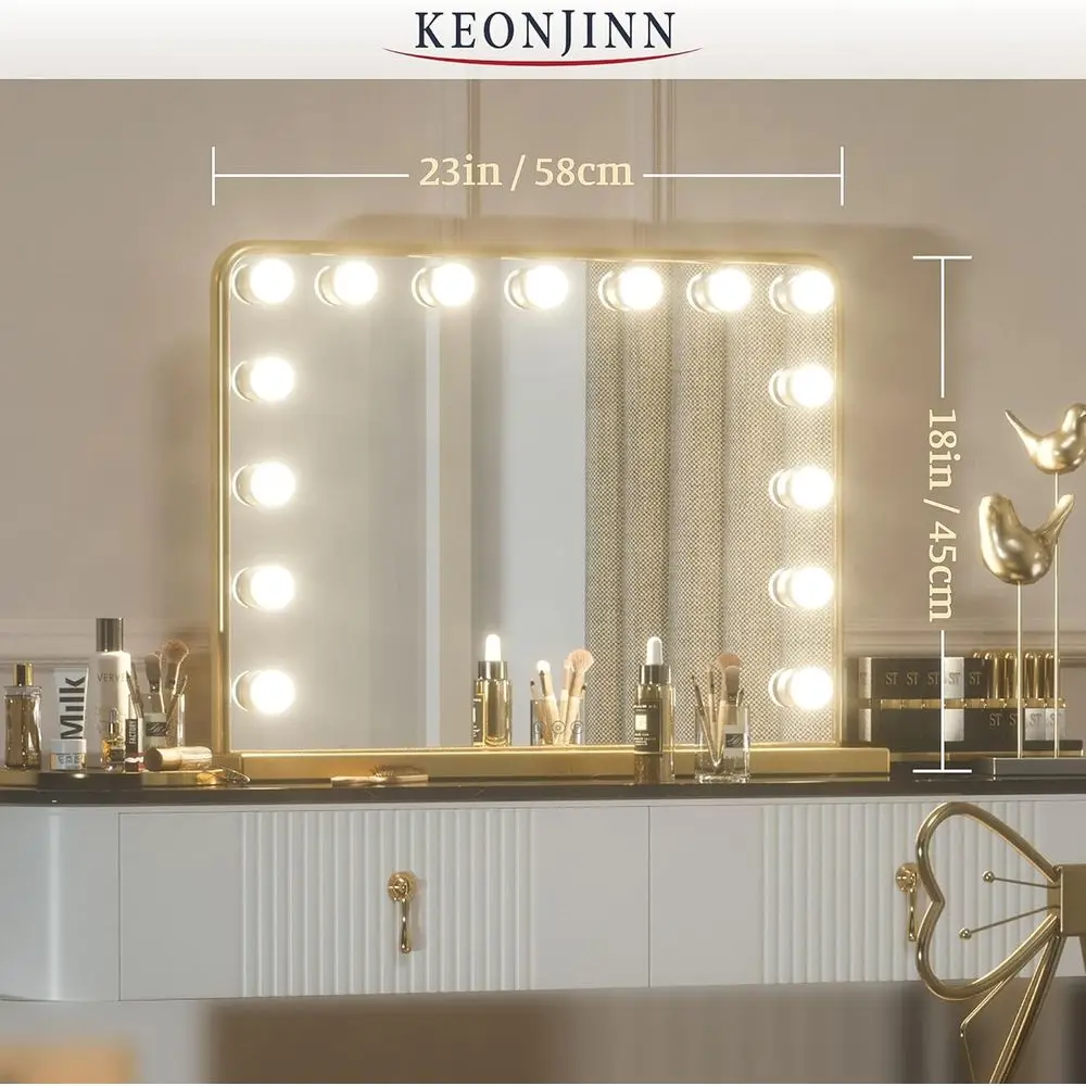 مرآة زينة مضيئة على طراز هوليوود مع 15 لمبة LED، 3 ألوان، منفذ USB، 23 × 18 #6