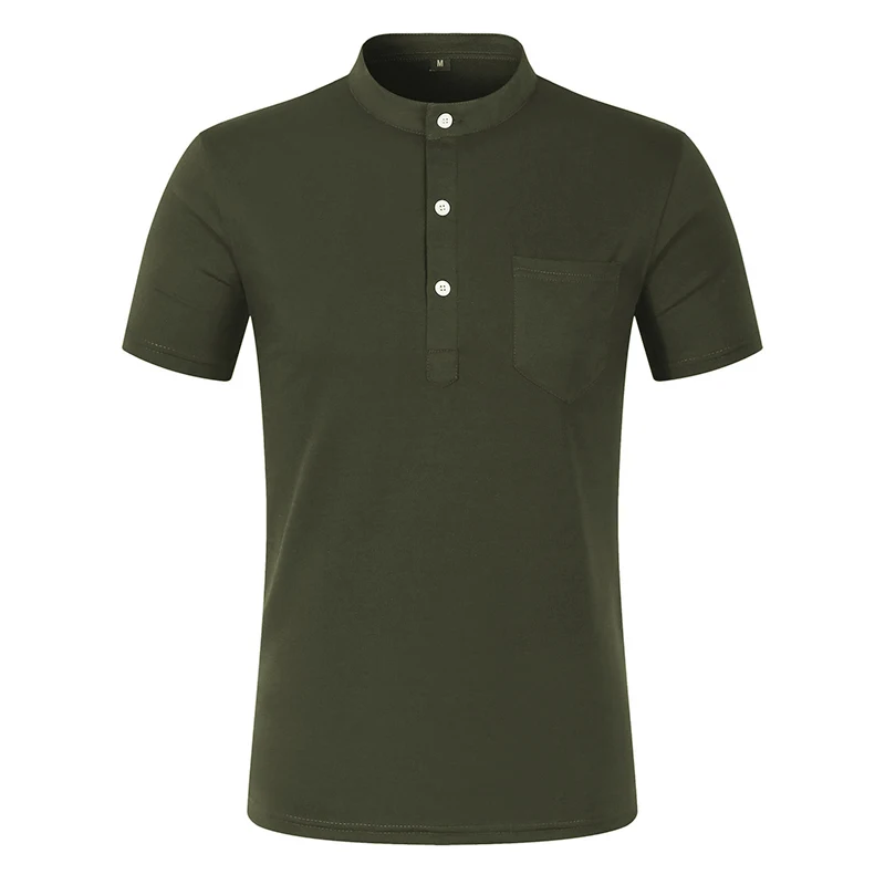 Herren Henley Poloshirt Kurzarm Knopfleiste Lässiges Oberteil mit Brusttasche Atmungsaktive Polyester-T-Shirts für den Täglichen Sommergebrauch – Detail 26