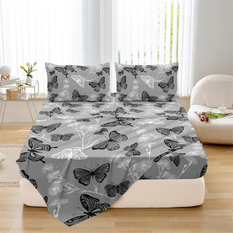 Kuup Cartoon Butterfly Print Flannel Flat Sheet All-Season 230x230cm Bed Sheet Soft Comfortable Bed Cover Not Include Pillowcase