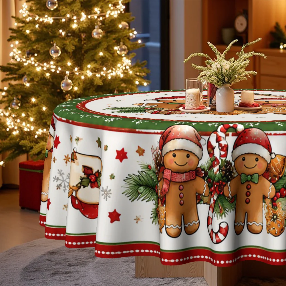 1 tablecloth, Christmas gingerbread man look, holiday printed tablecloth