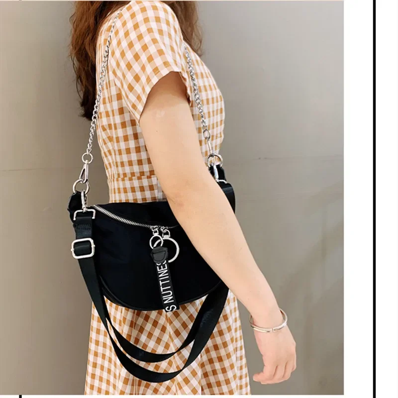 

Women New Fashion Exquisite Double Ring Zipper Mesh Black Crescent Bag ShoulderBag CrossbodyBag Underarm Bag Office Daily