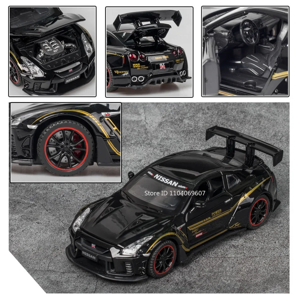 Scala 1:32 pressofuso in lega GTR R35 modello di auto giocattoli 4 porte aperte tirare indietro decorazione della casa veicoli da corsa per la collezione regalo per bambini