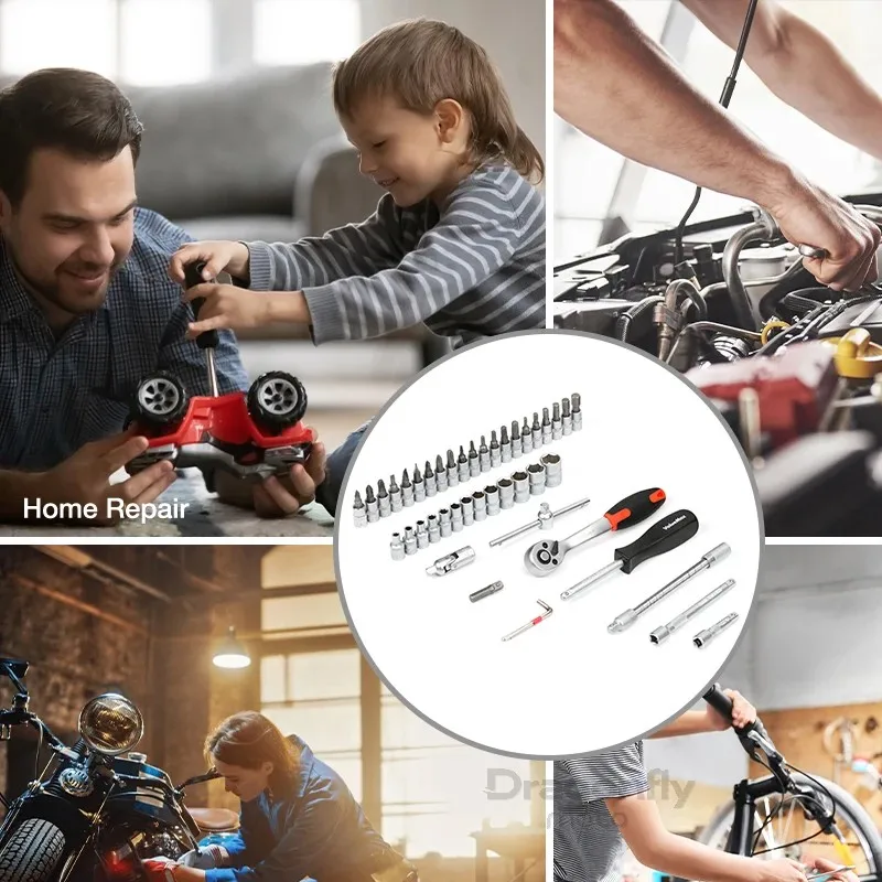 46pcs Car Repair Tool 1/4-Inch Socket Set For Harley Touring Road King Sportster XL 883 1200 Iron XR Dyna Softail
