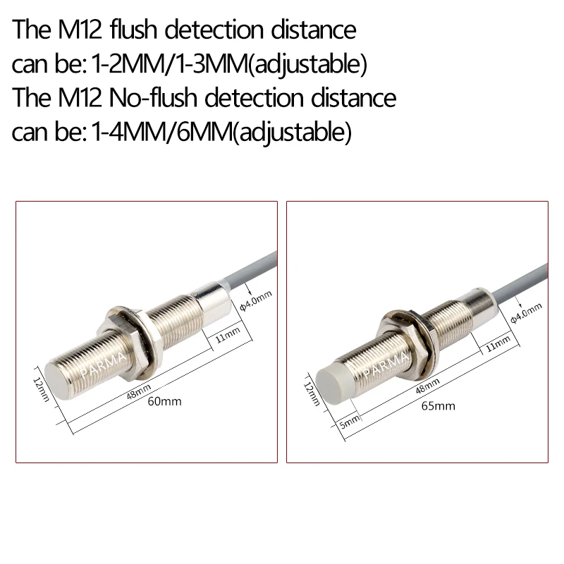 M12 proximity switch inductive sensor comes with its own wiring. PNP/NPN three-wire DC 24V metal sensor.