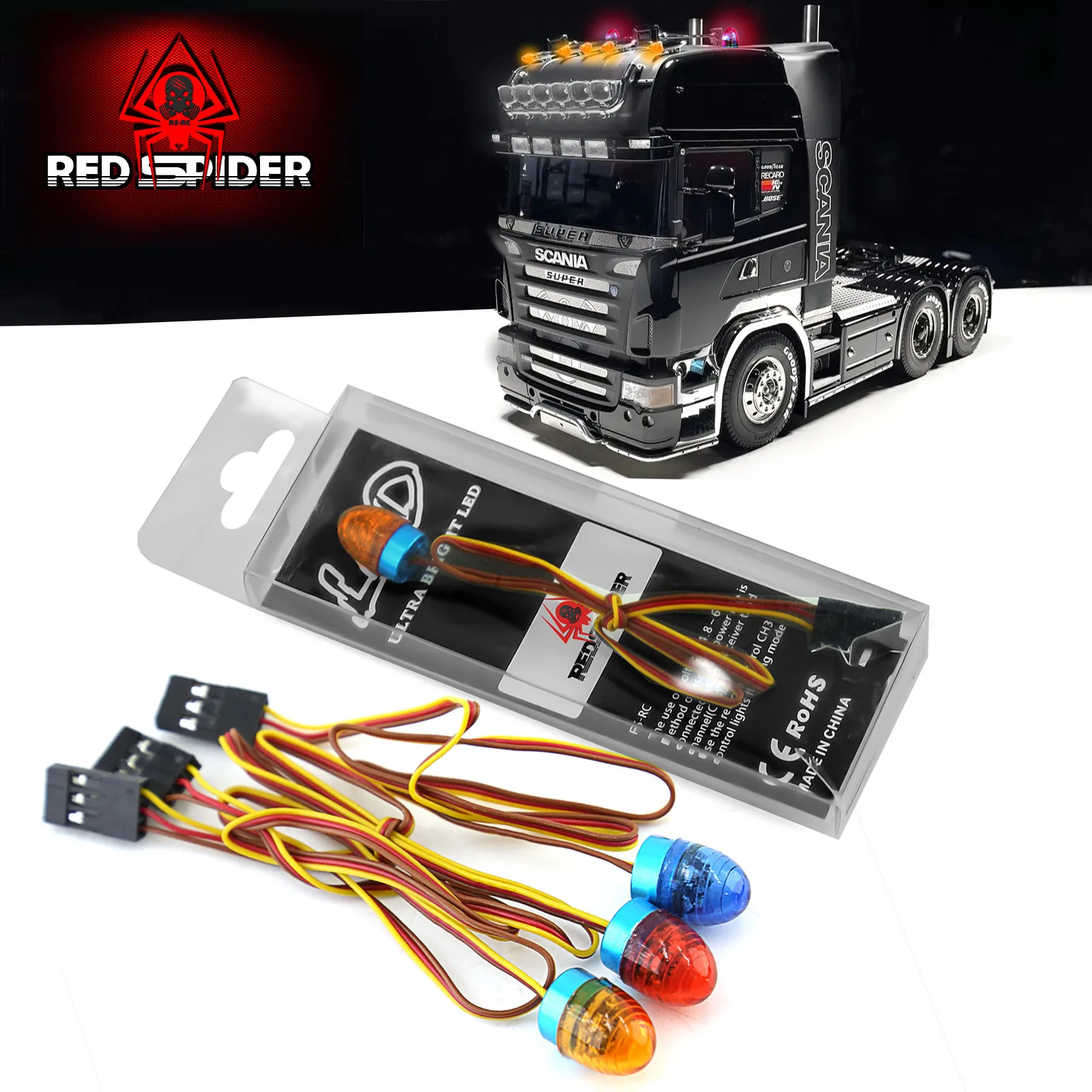 Multi-function LED Lamp Strobing-blasting/Flashing/Rotating Light for 1/10 RC Model Car 1:14 Tamiya Tractor RC Engineering Truck