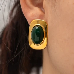 Yori Exquisite Natural Stone Stainless Steel Oval Stud Earrings Waterproof Trendy High Quality Daily Jewelry Bijoux