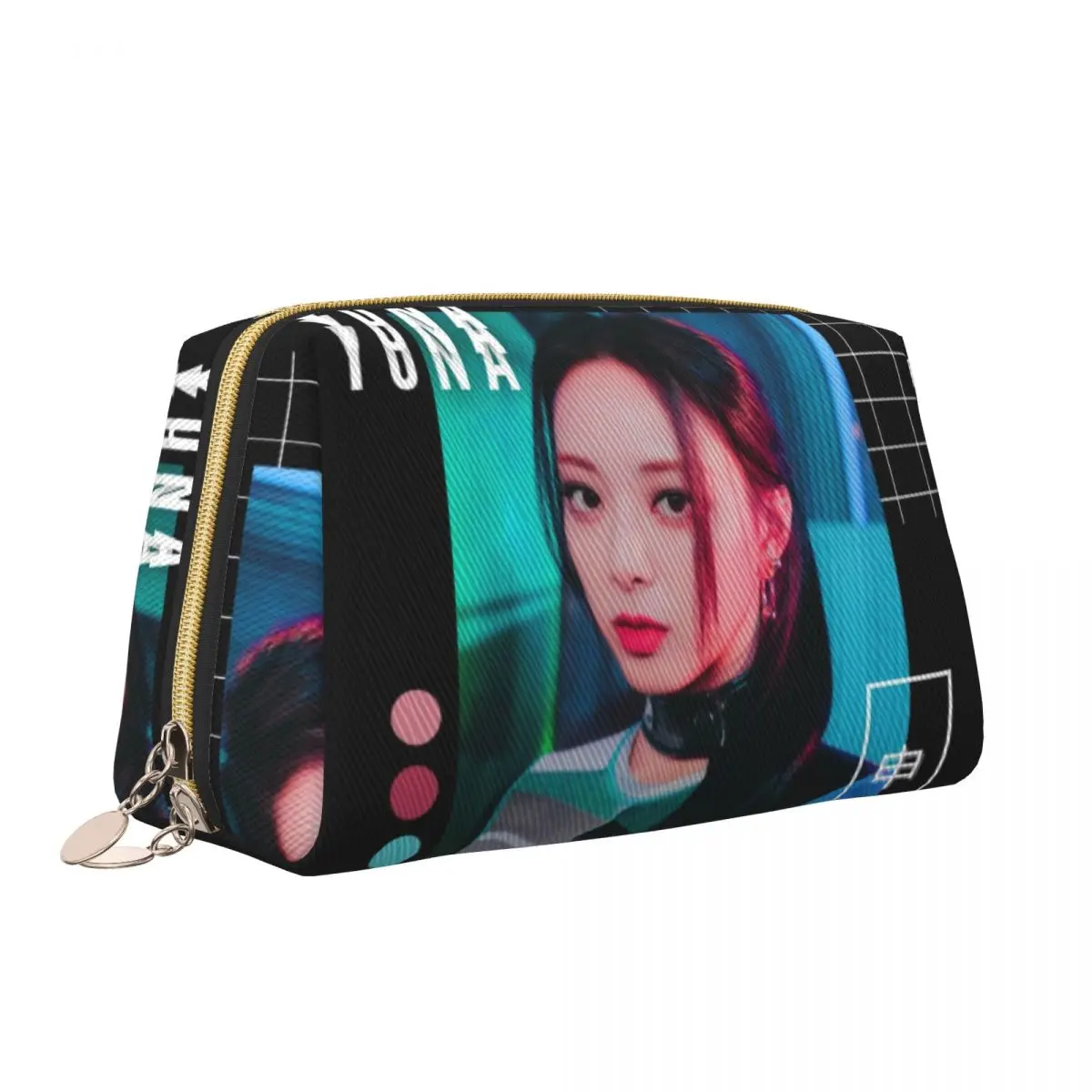 Custom ITZYS Yuna Voltage Vaporwave Travel Cosmetic Bag Women Makeup Toiletry Organizer Lady Beauty Storage Dopp Kit