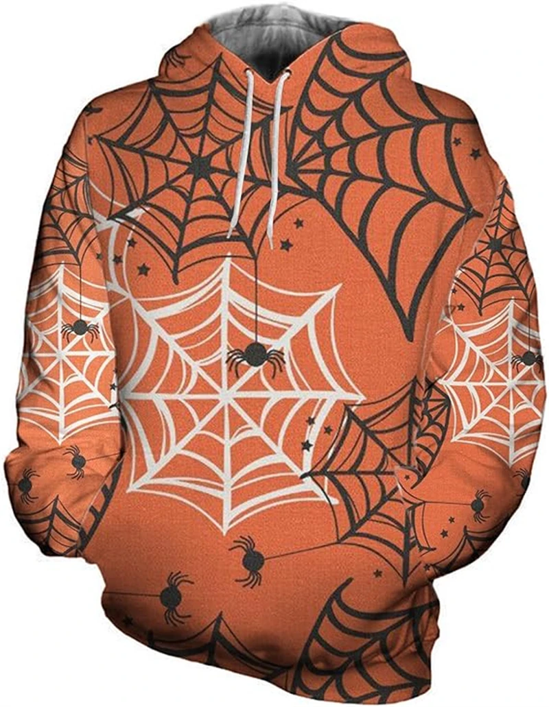 

Halloween Sweatshirts For Men 3D Print Spider Web Graphic Long Sleeve Hoodie Women Casual Loose Trendy Hooded Pullover Tracksuit