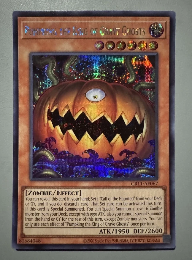 Yugioh KONAMI Duel Monsters CR11-AE067 Pumpking the King of Grave Ghosts Secret Rare Asian English Collection Mint Card