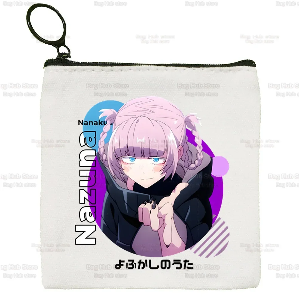 Chamada da bolsa de moedas de lona noite para senhora, desenhos animados bonitos, Nazuna, Nanakusa, Japão Anime Key Case, Yofukashi No Uta, saco de armazenamento de moedas