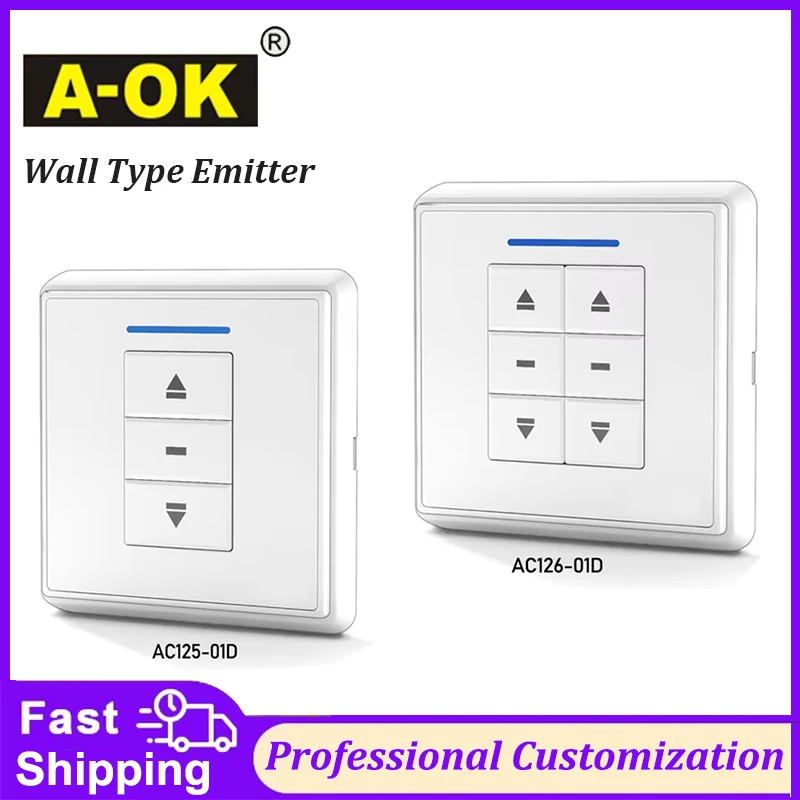 

A-OK AC125-01/AC126-01 Single/Dual Wall Switch panel,Wireless remote Wall Controller for A-OK RF433 Curtain Motor/Tube Motor