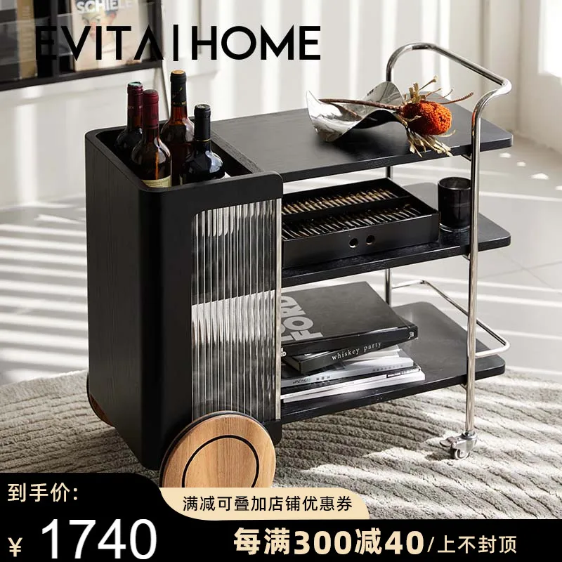 Modern minimalist mobile side table, small cart, magazine rack, tea and wine cabinet, living room, sofa, side cabinet, storage