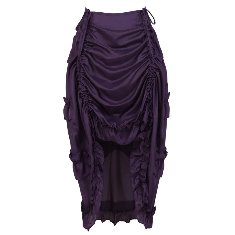Steampunk Women Skirts Gothic Irregular Shirring Pleated Party Maxi Long Skirt High Low Costumes Punk Sexy Corset Plus Size Red