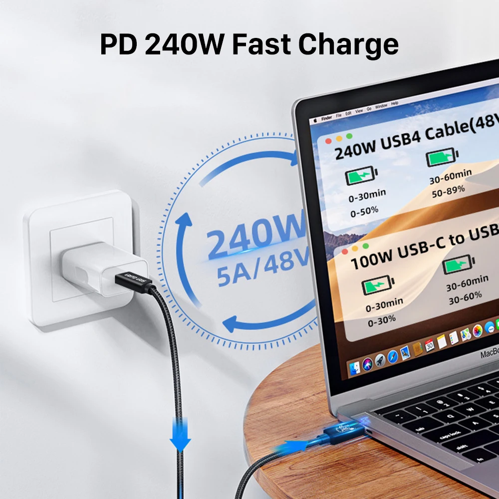 48V 5A Fast Charging Data Cable USB 4.0 Type C to Type C Cable 40Gbps 8K@60Hz HD Projection PD 240W Fast Chargeing Cable