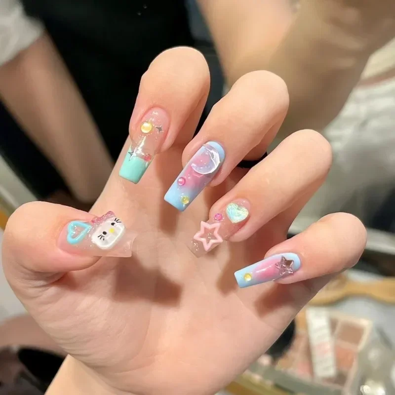 

Sweet Hello Kitty Anime Kawaii Nail Stickers Cute Sanrio Ins Kt Cat Cartoon Nail Detachable Finished Patch Decoration Gifts Toys