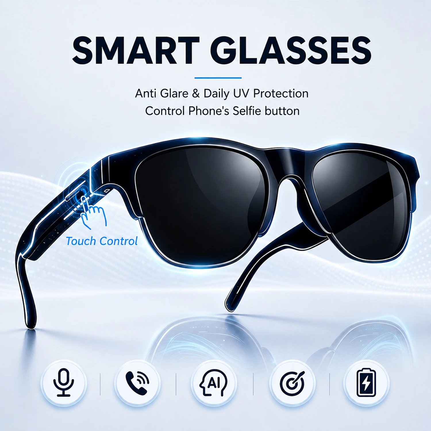Smart Glasses Touch Control Voice Assistant Conversation Listening To Music Smart Bluetooth Sunglasses Anti Glare for Men Women