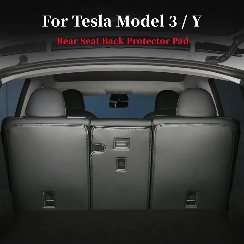 

Rear Seat Back Cover For Tesla Model Y / 3 Leather Backrest Protector Velcro All Weather Split Dog Liner Pet Mat Anti-kick Pads