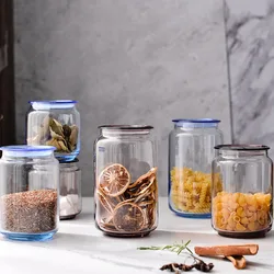 1000ml Transparent Glass Storage Jar Blue Sealed Candy Milk Powder Jar Modern Multigrain Dried Fruit Coffee Bean Storage Bottle